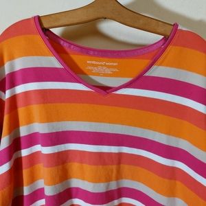 Pink, Orange, White & Tan Striped Cotton LS Top, size 2X